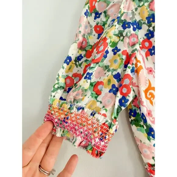 SaloniLea Smocked Floral-print Ecovero-blend Crepe Mini DressSz 0